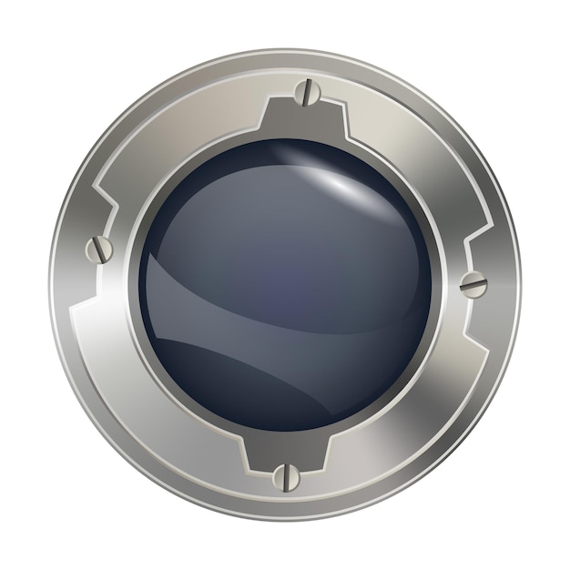 Porthole window icon Safe round metalic spaceship illuminator decent Vector steel window hole