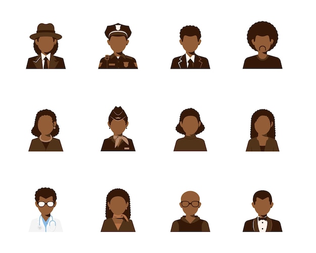 Portrait of African American man and woman silhouette Avatar for black lives matter day jobs Vector flat illustration