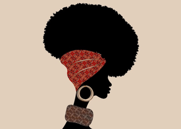 Portrait African woman wears bandana for curly hairstyles. Shenbolen Ankara Headwrap Women. Afro