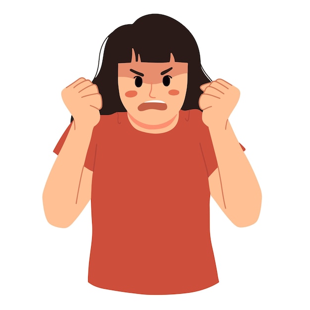 Portrait of angry woman with red head mad upset illustration