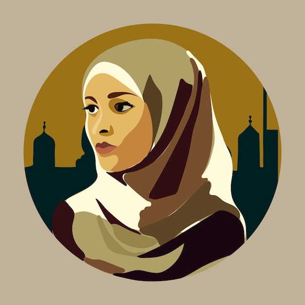 Portrait of an arabian woman in hijab Vector flat illustration