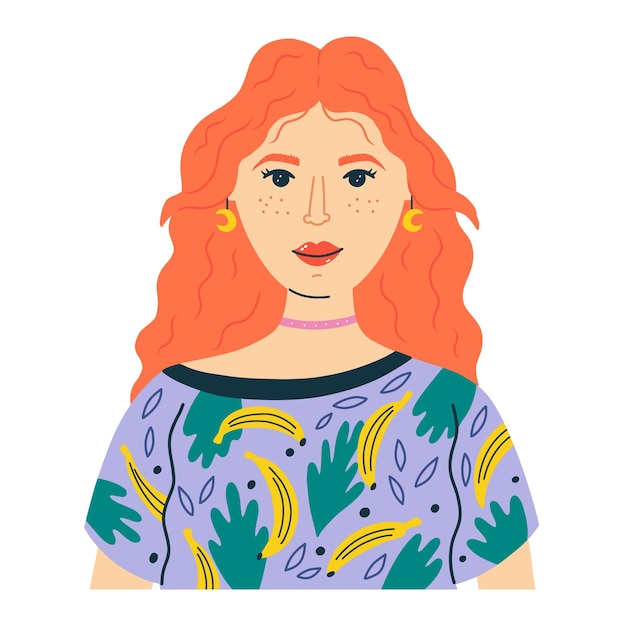 Portrait avatar modern woman with red hair