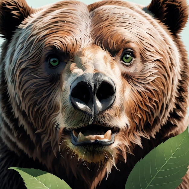 portrait of bear with green leaves high quality illustration portrait illustration