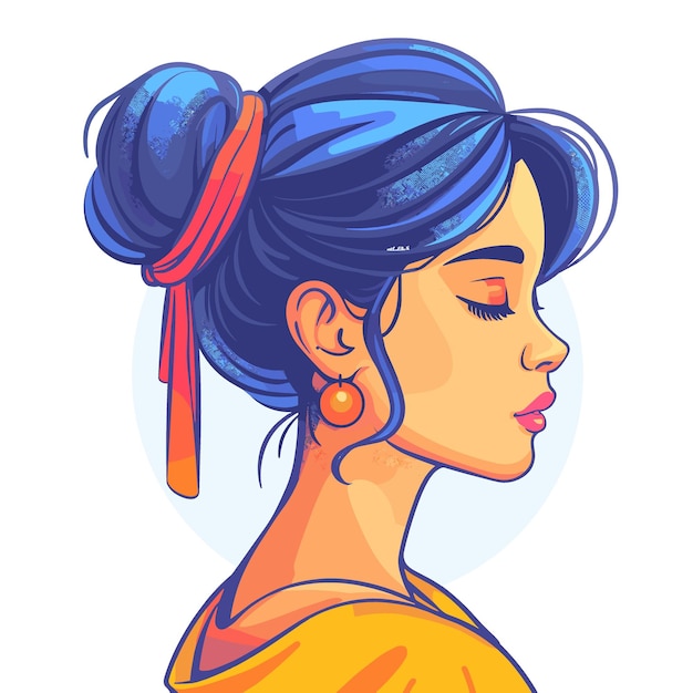 Vector portrait of beautiful girl with blue hair vector illustration in cartoon style