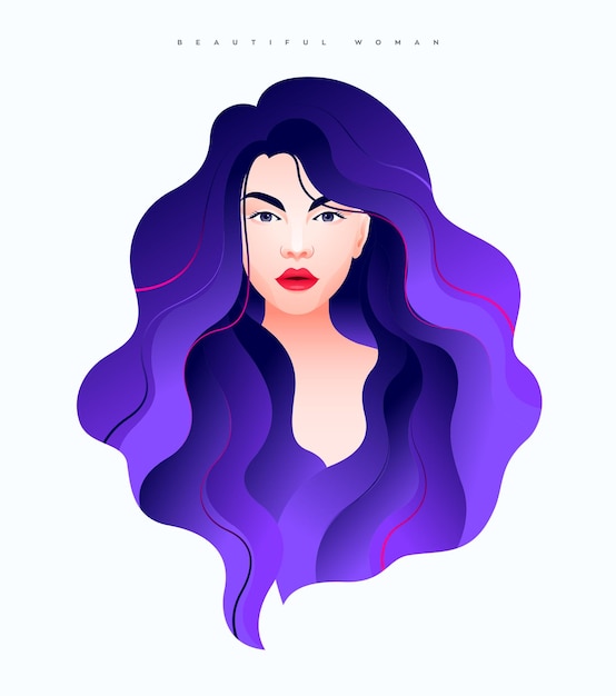 Portrait of a Beautiful girl with long violet glowing hair