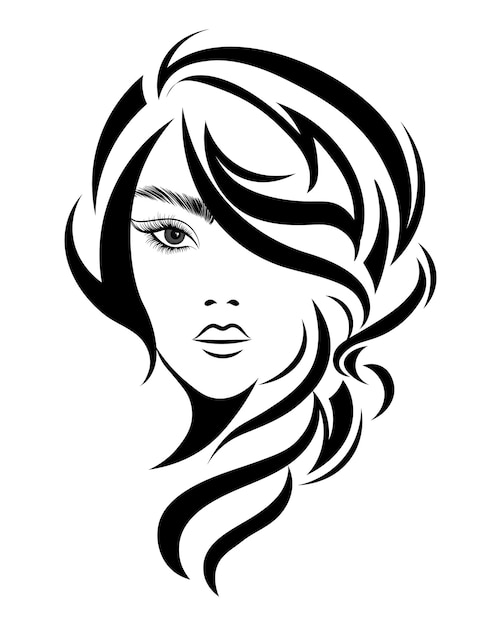 Portrait of a beautiful woman with blue eyes, pink lips and long hair. Beauty logo. Fashion