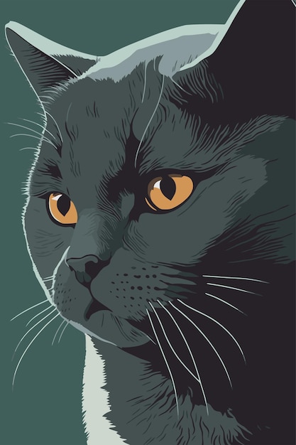 Portrait of a black cat with orange eyes Vector illustration