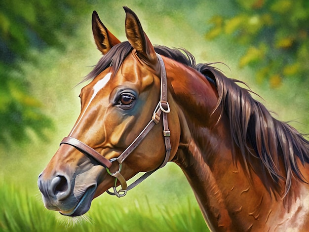 Portrait of a Brown Horse with a Halter