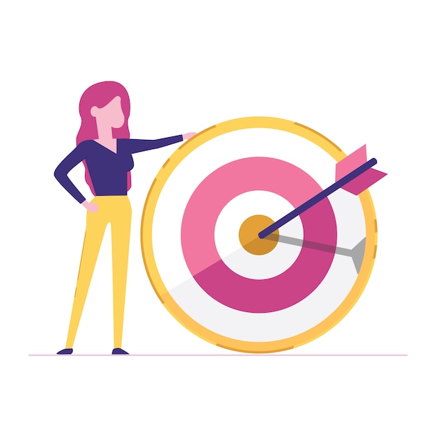 Portrait of a business woman holding a target. Concept of time management.