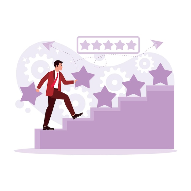 Portrait of a businessman climbing the ladder and taking a star to a fivestar destination