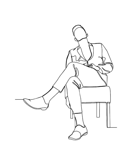 portrait of businessman sitting on chair continuous line art