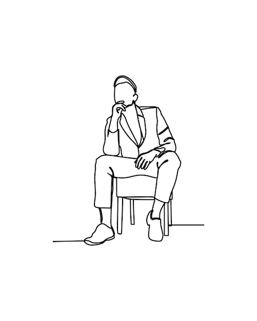 portrait of businessman sitting on chair continuous line art