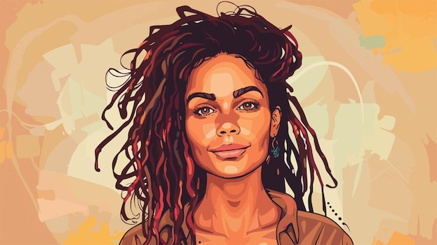 Vector portrait of cheerful young woman with dreadlocks