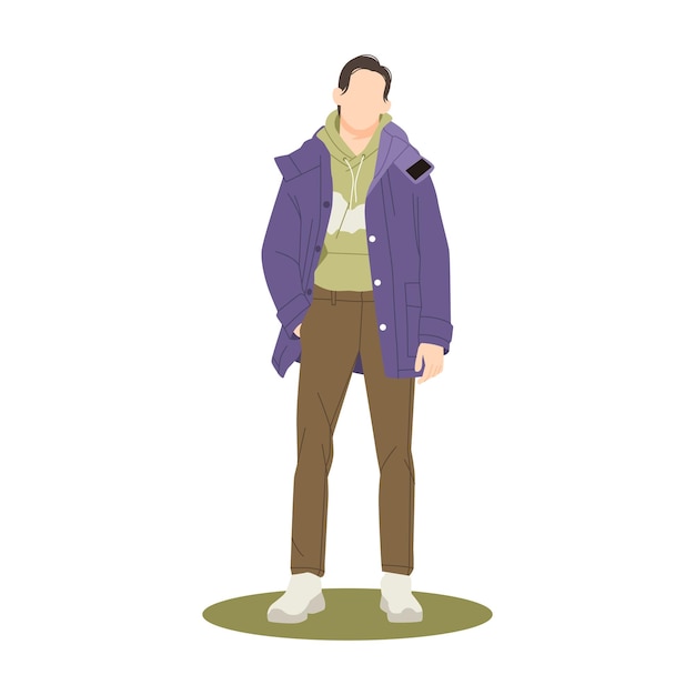 Portrait of cool man standing and posing with trendy outfits illustration