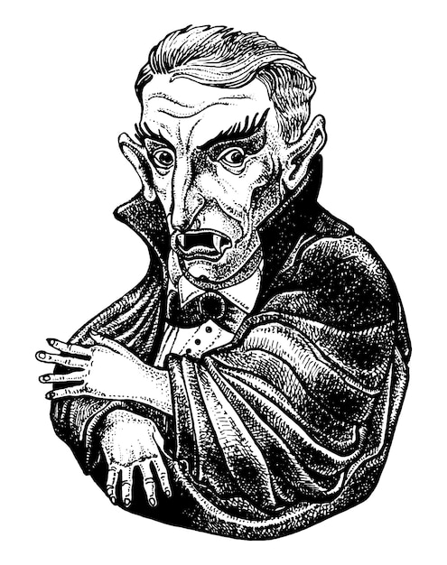 Portrait of Count Dracula Hand drawn illustration