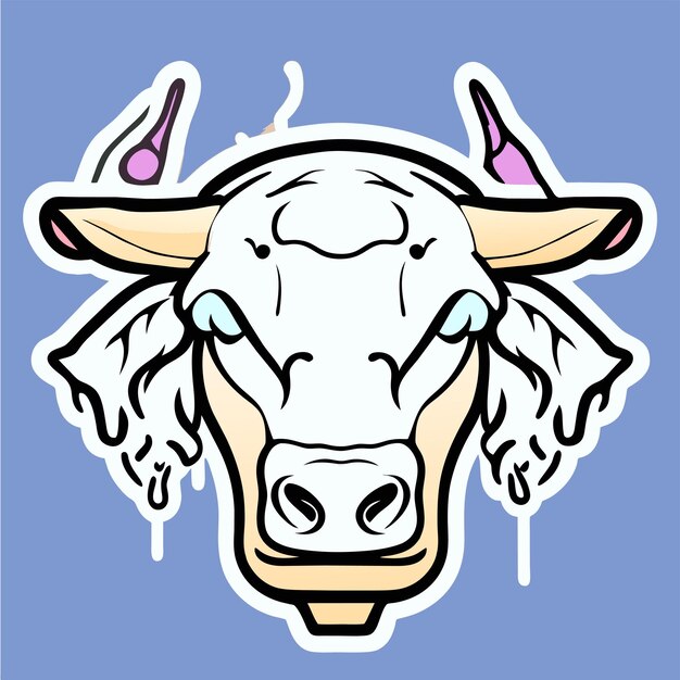 Vector portrait of cow in pop art style flying colors expression hand drawn flat stylish cartoon sticker