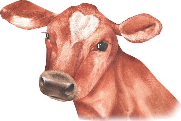 Portrait of a cow Watercolor illustration Isolated on a white background