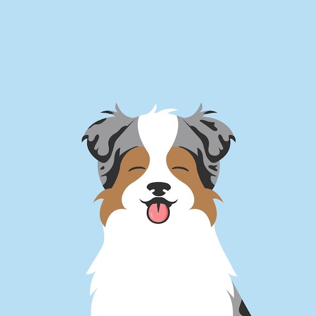 Portrait of a dog face cartoon illustration Shepherd Australian dog smiling with tongue sticking