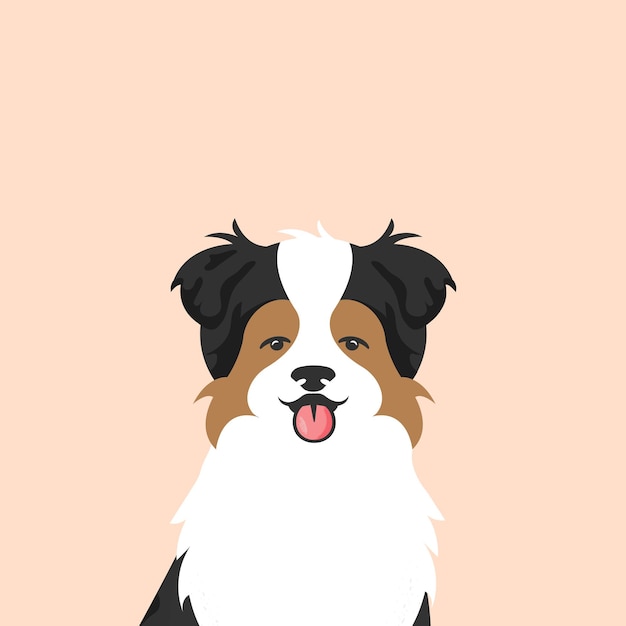 Vector portrait of a dog muzzle illustration australian sheepdog smiling with tongue out pets dog lovers