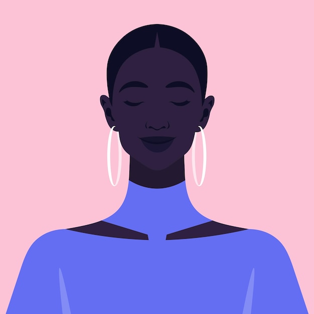 Portrait of a dreaming African woman with closed eyes Vector illustration in flat style