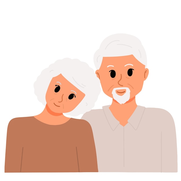 Vector portrait of elderly grand mother and grand father illustration