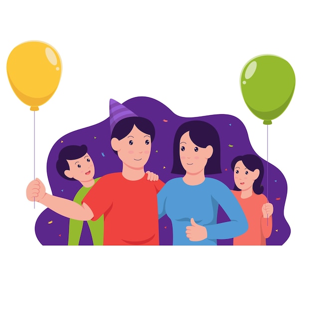 Portrait of family celebrating birthday with some balloons