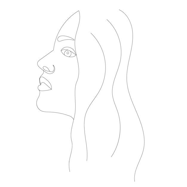 Portrait girl drawing by one continuous line, vector