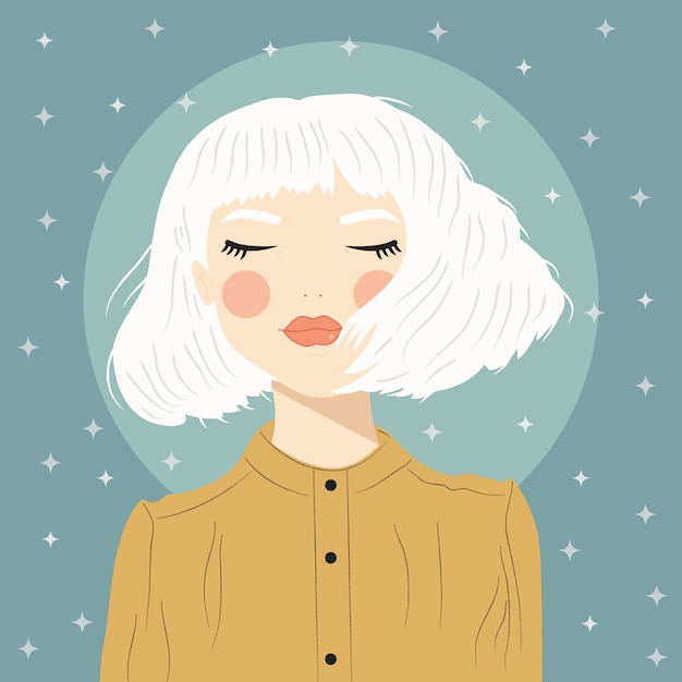 Portrait of a girl with white hair and closed eyes