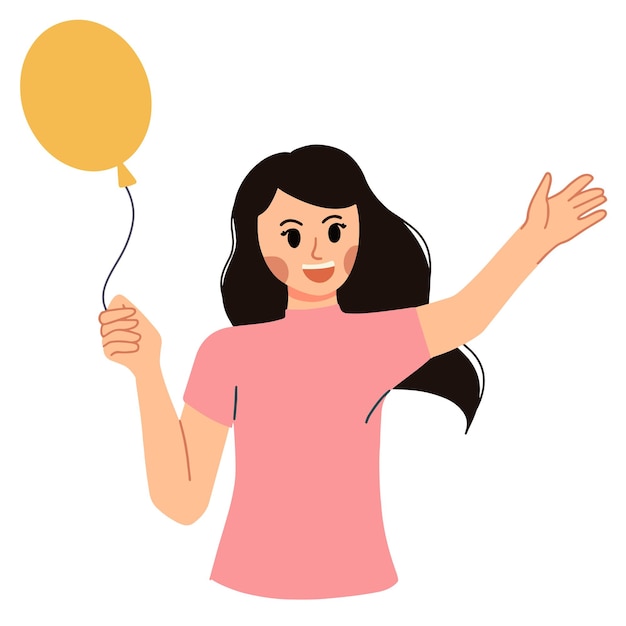 a portrait of happy woman holding party baloon illustration