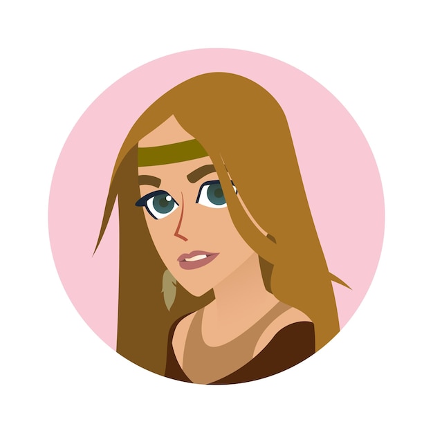 Portrait of a hippie girl in a flat style for printing on the design of an avatar vector illustration