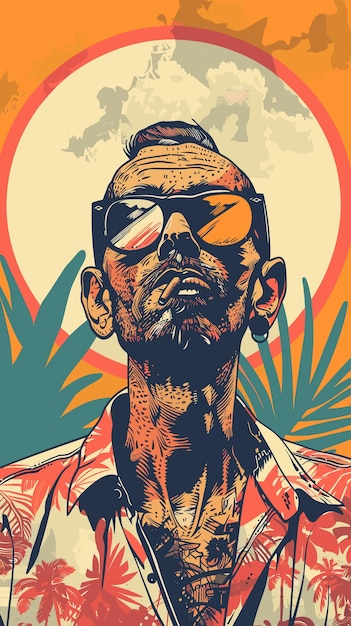 Portrait of a hipster man in sunglasses Vector illustration