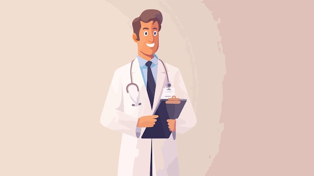 Vector portrait of male doctor with clipboard on light background