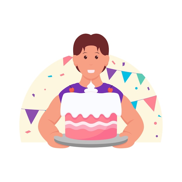 Portrait of a man carrying a birthday cake