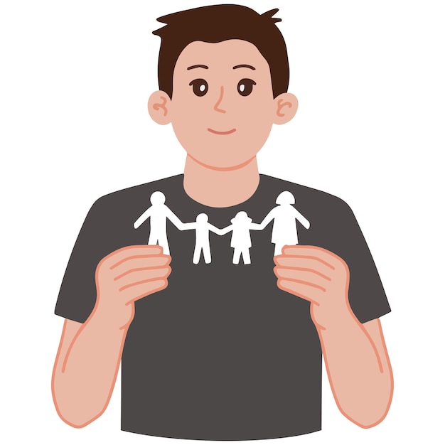 Portrait a man holding papercut silhouette family day love relationship illustration