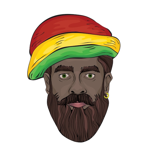 Portrait of rastaman. The black man's face in a Rastaman hat.  illustration,  on white.