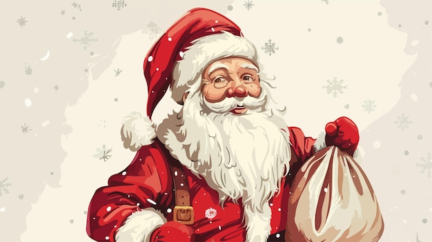 Portrait of Santa Claus with Bag on White Background