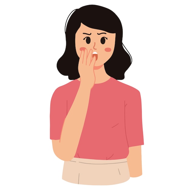 A portrait of shocked woman with hand gesture feeling surprised illustration