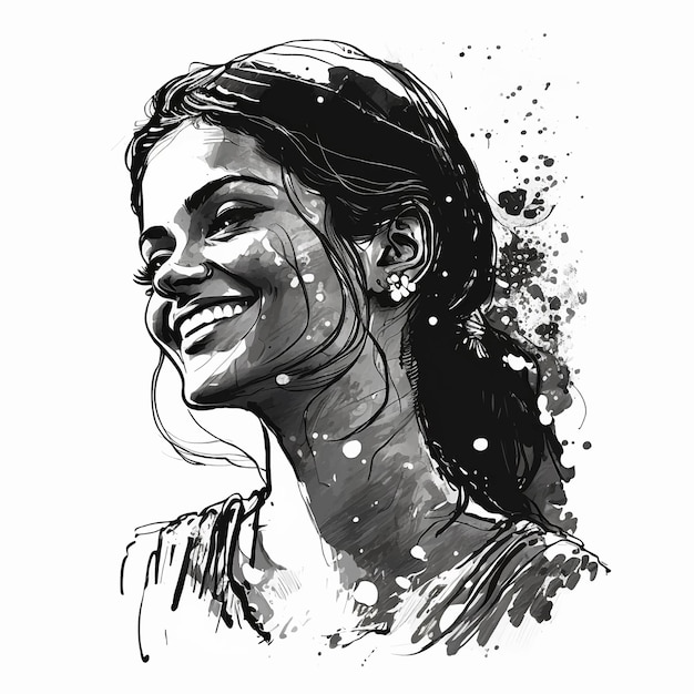 Portrait sketch ink brush