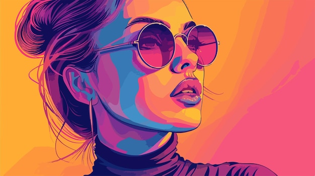 Vector portrait of stylish young woman on color background