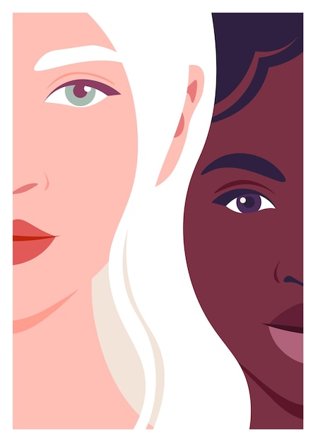 Portrait of a two young women Faces of fashion models Couple of LGBTQ Vector flat illustration