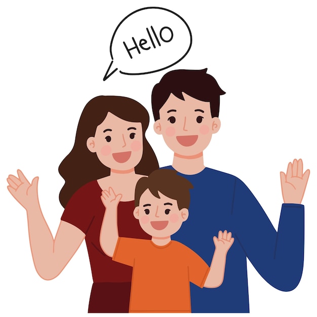 Portrait vector cartoon happy family mom dad and son illustration