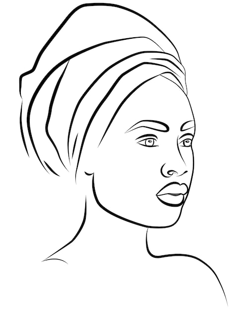 Portrait with one line Beautiful African woman