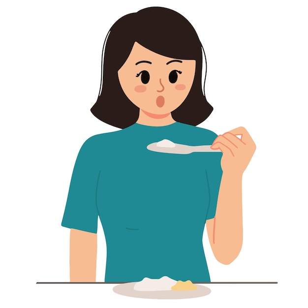 A portrait of a woman eating with a spoon illustration