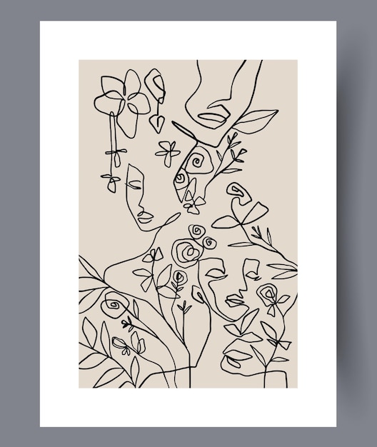 Portrait woman flowering wall art print