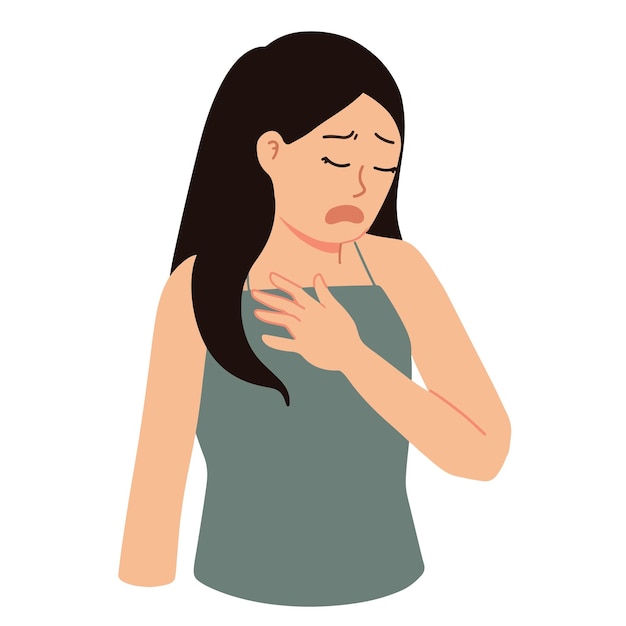 A portrait of a woman having a chest pain illustration