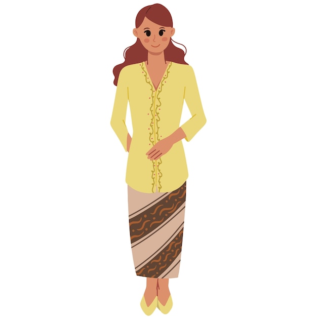 Vector a portrait of woman wearing kebaya illustration