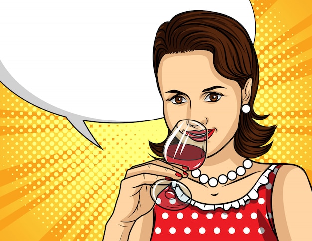 Portrait of young beautiful lady with glass of red wine