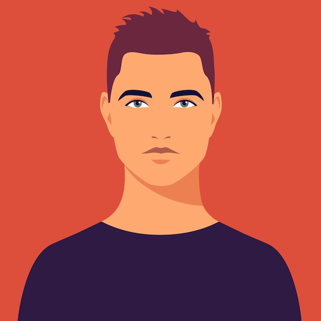 Portrait of young man. Avatar of guy for social networks. Abstract male portrait, full face. isolated illustration in flat style.