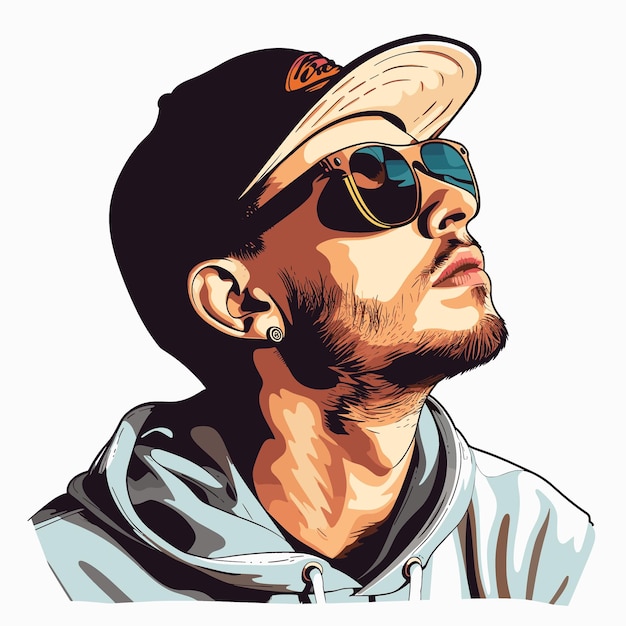 Portrait of a young man in a cap and sunglasses Vector illustration