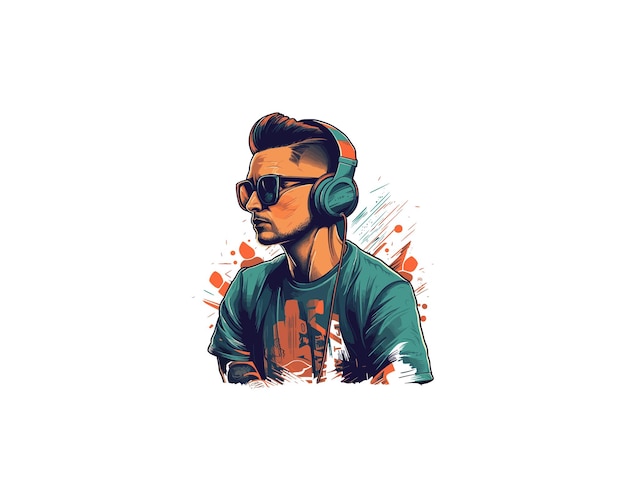 Portrait of a young man in headphones and sunglasses Vector illustration